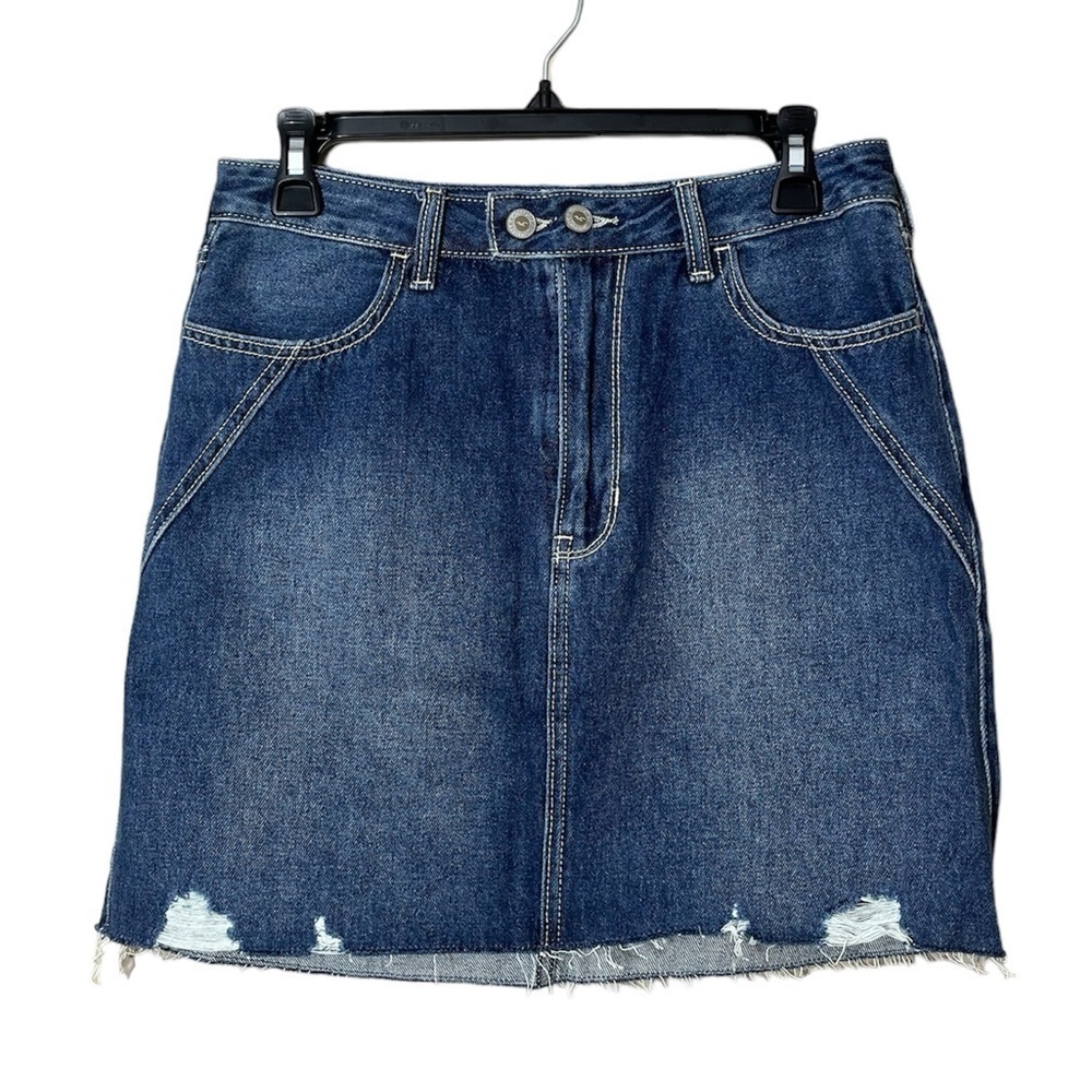 Hollister Ultra High Rise Distressed Denim Mini Skirt 9‎ Western Festival Y2K
